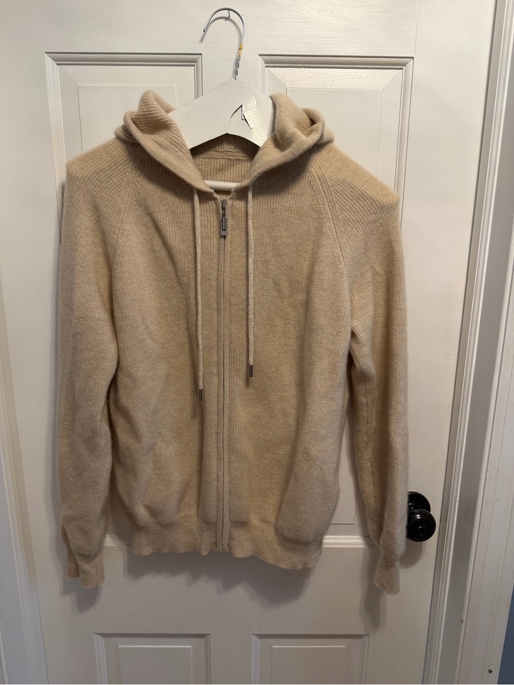 NWOT! Women’s 100% Cashmere Beige Zip-Up Hooded Sweater Size S/M